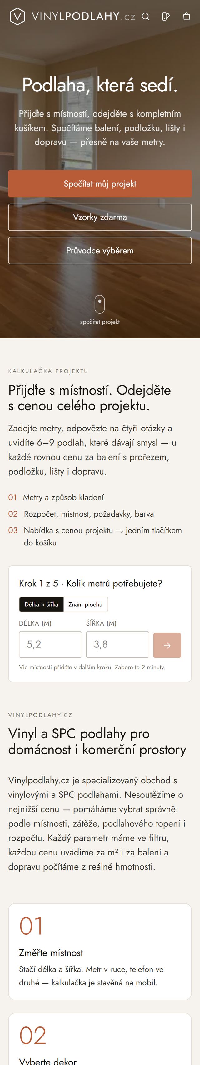 Stránka Vinylpodlahy.cz na mobilu